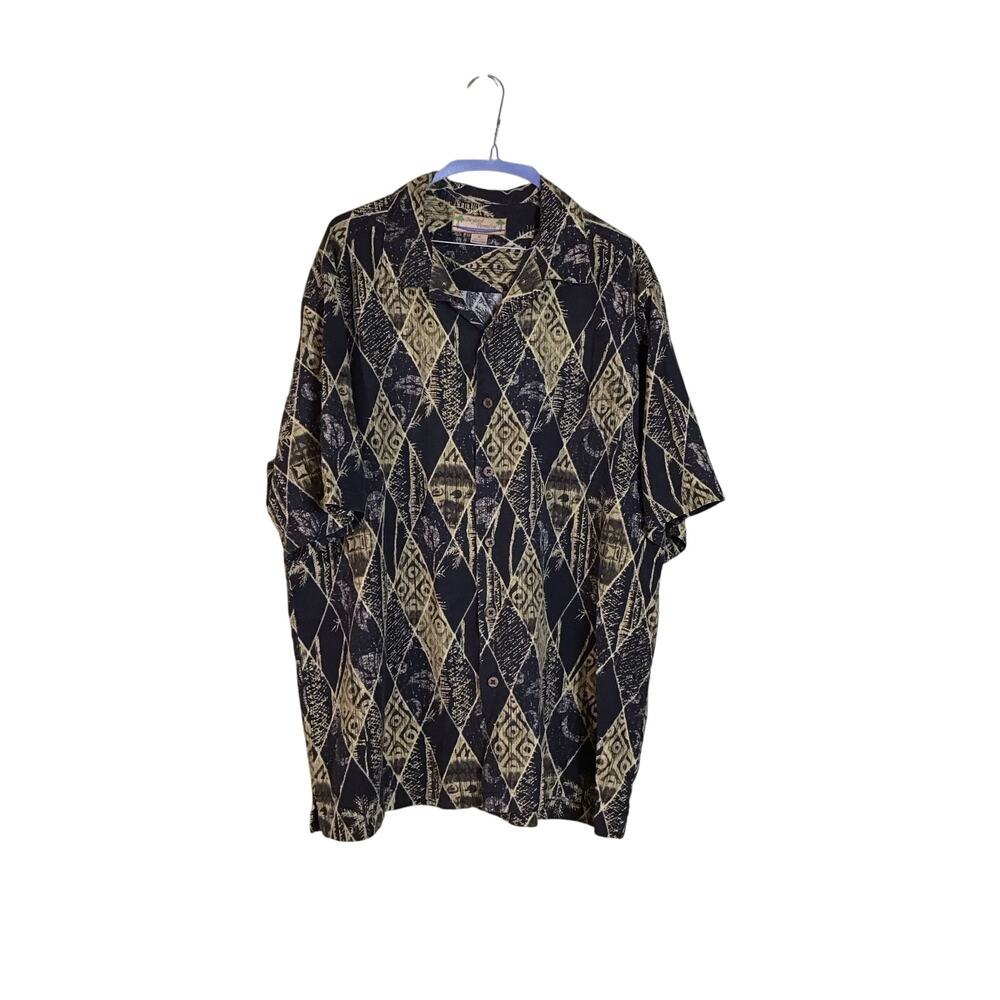 Beyond Paradise Men’s Vintage 100% Silk Button Down Black Hawaiian Shirt Sz. XL